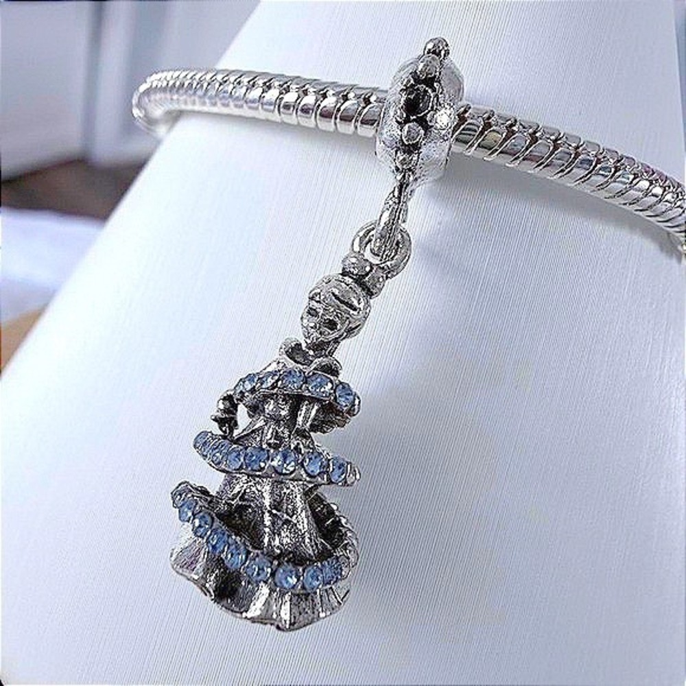 Silver & Blue Cinderella Dangle Charm Fits‎ Snake Chain Bracelet